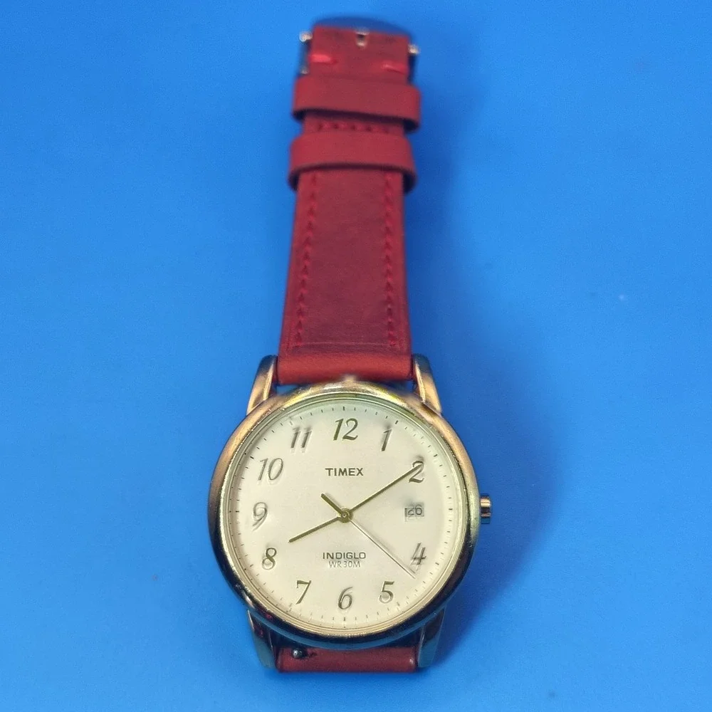 Vintage 2007‎ Timex Date 35mm Men's Quartz Watch Leather Strap Deployment Clasp